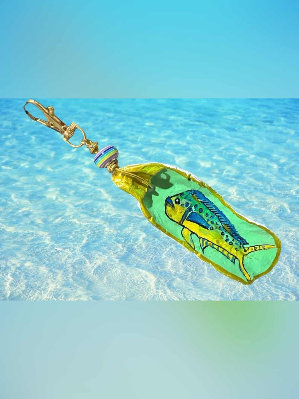 Hand-Painted Green & Yellow Fish purse charm